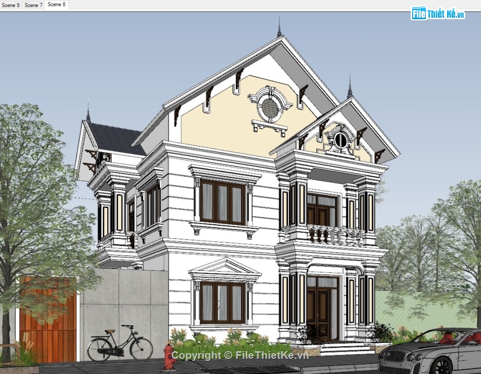 biệt thự 2 tầng,mẫu biệt thự 2 tầng sketchup,biệt thự 2 tầng sketchup,file sketchup biệt thự 2 tầng